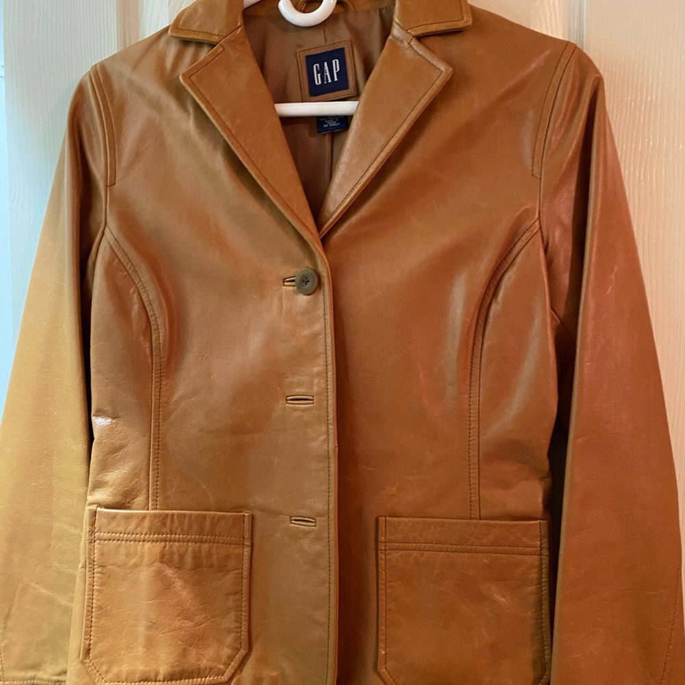 Tan leather coat